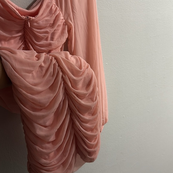 Pink Ruched Bodycon Dress with Bishop Sleeves - Picture 6 of 6